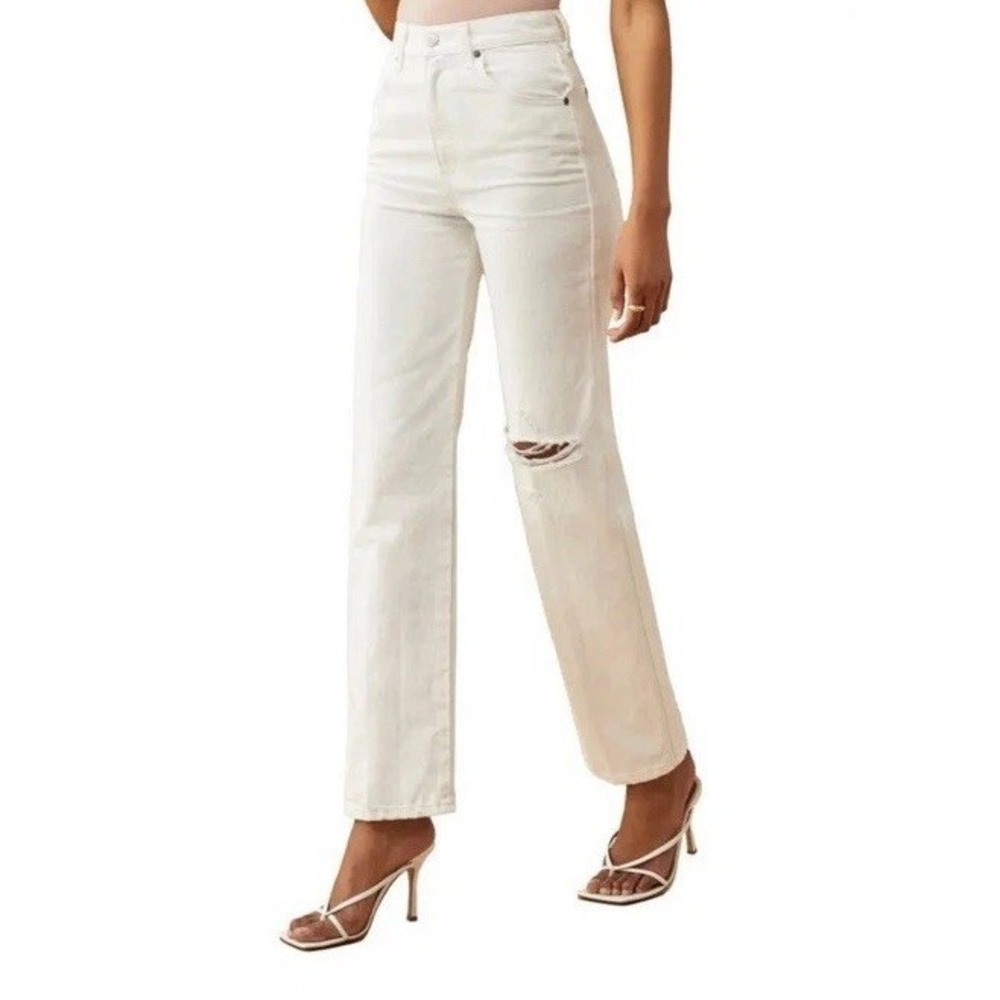 Reformation Cowboy Ripped High Rise Straight Jeans Vintage White Size 30